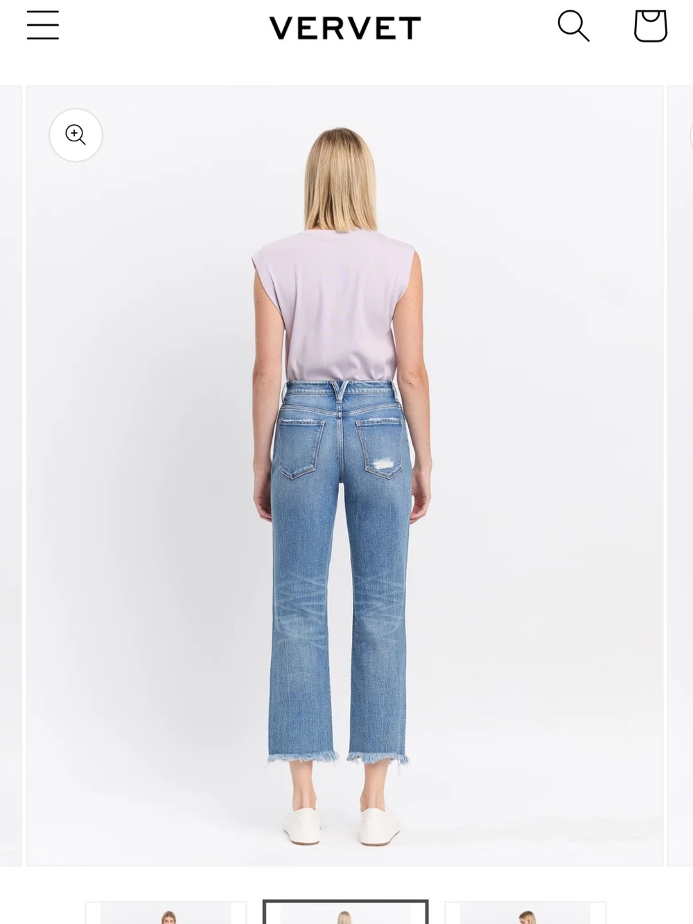 Vervet High-Rise Cropped Straight -Leg Jeans Raw Hem Med. Wash Size 28 - Picture 3 of 8